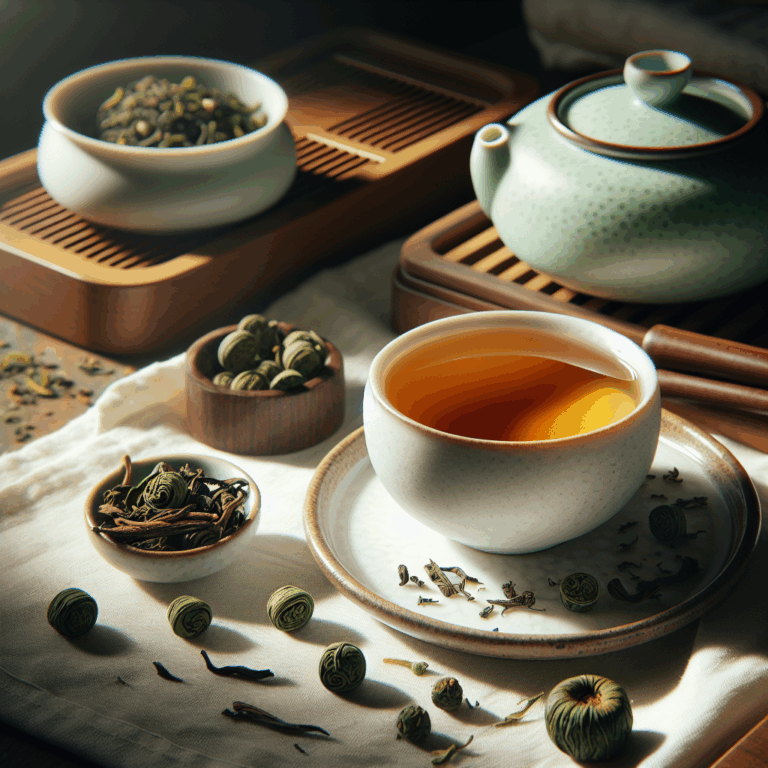 Authentic Tieguanyin with uneven rolled pellets and golden liquor in porcelain cup