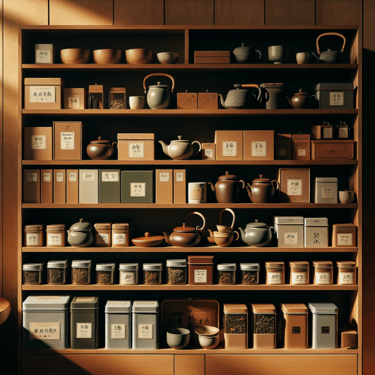 Teapots, cups and tea tins arranged on a wooden surface representing different tea categories